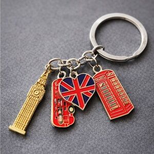 London Charm Keychain with Red and Gold Accents